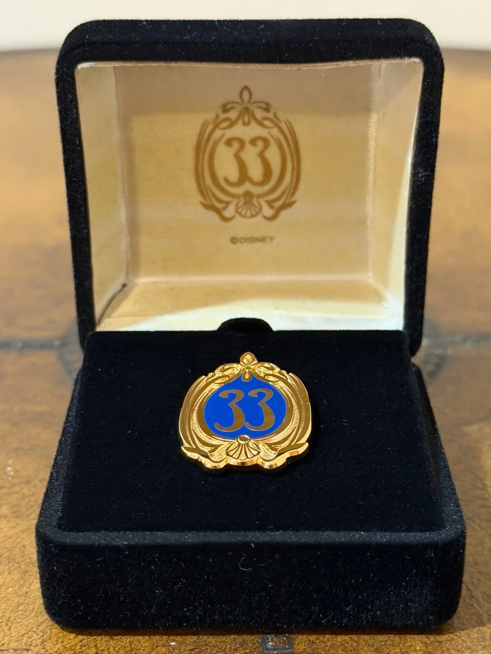 NEW DISNEYLAND CLUB 33 OFFICIAL GOLD & BLUE LOGO PIN LAPEL PIN IN BRANDED CASE